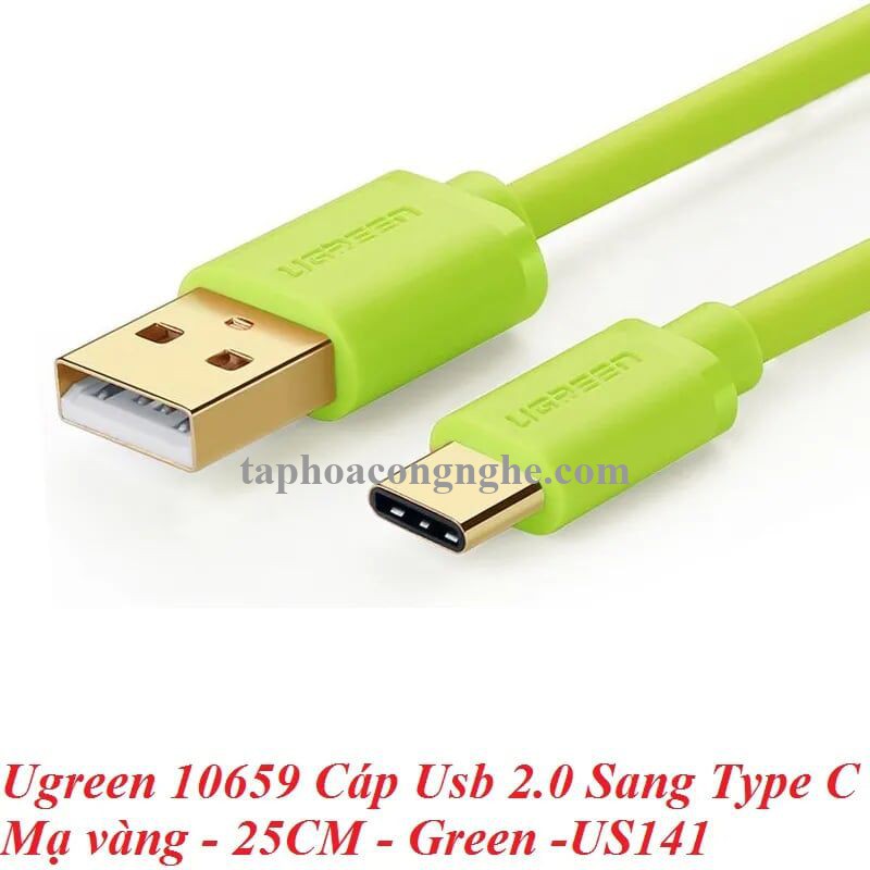 Ugreen 10659 25CM Màu xanh lá Cáp Usb 2.0 Sang Type C mạ vàng US141 30010659